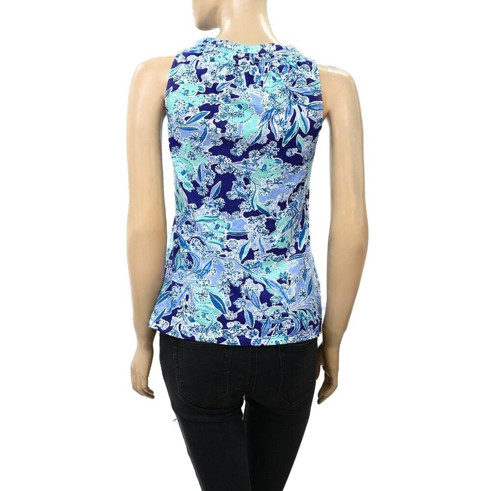Lilly Pulitzer Essie Tank Blouse Top Smocked Printed Resort Cotton XS 256496 - Picture 5 of 7